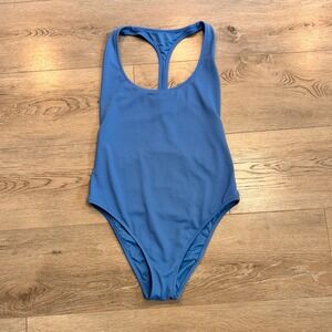 Aerie One Piece Swimsuit Large L Swim‎ Light Blue Textured Racerback Swimwear